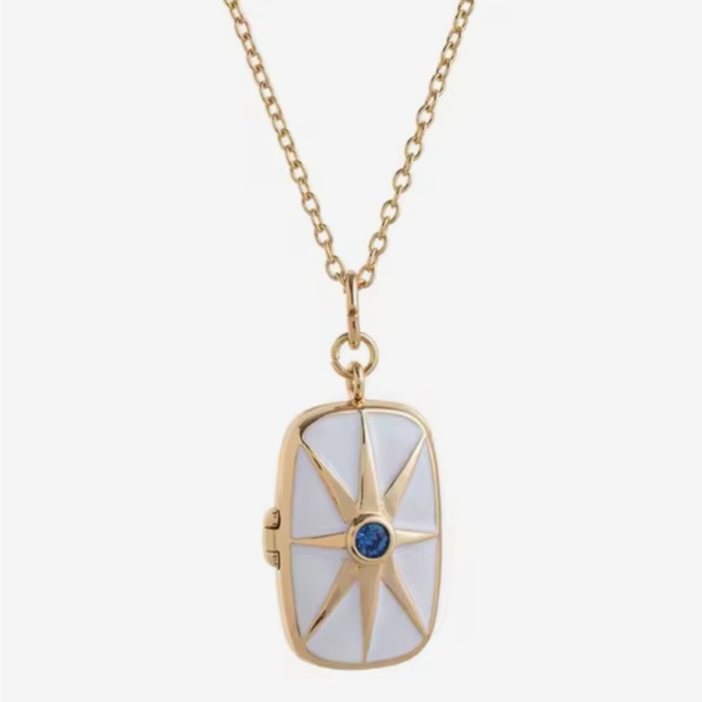 New Oblong White Enameled Locket With Blue Topaz